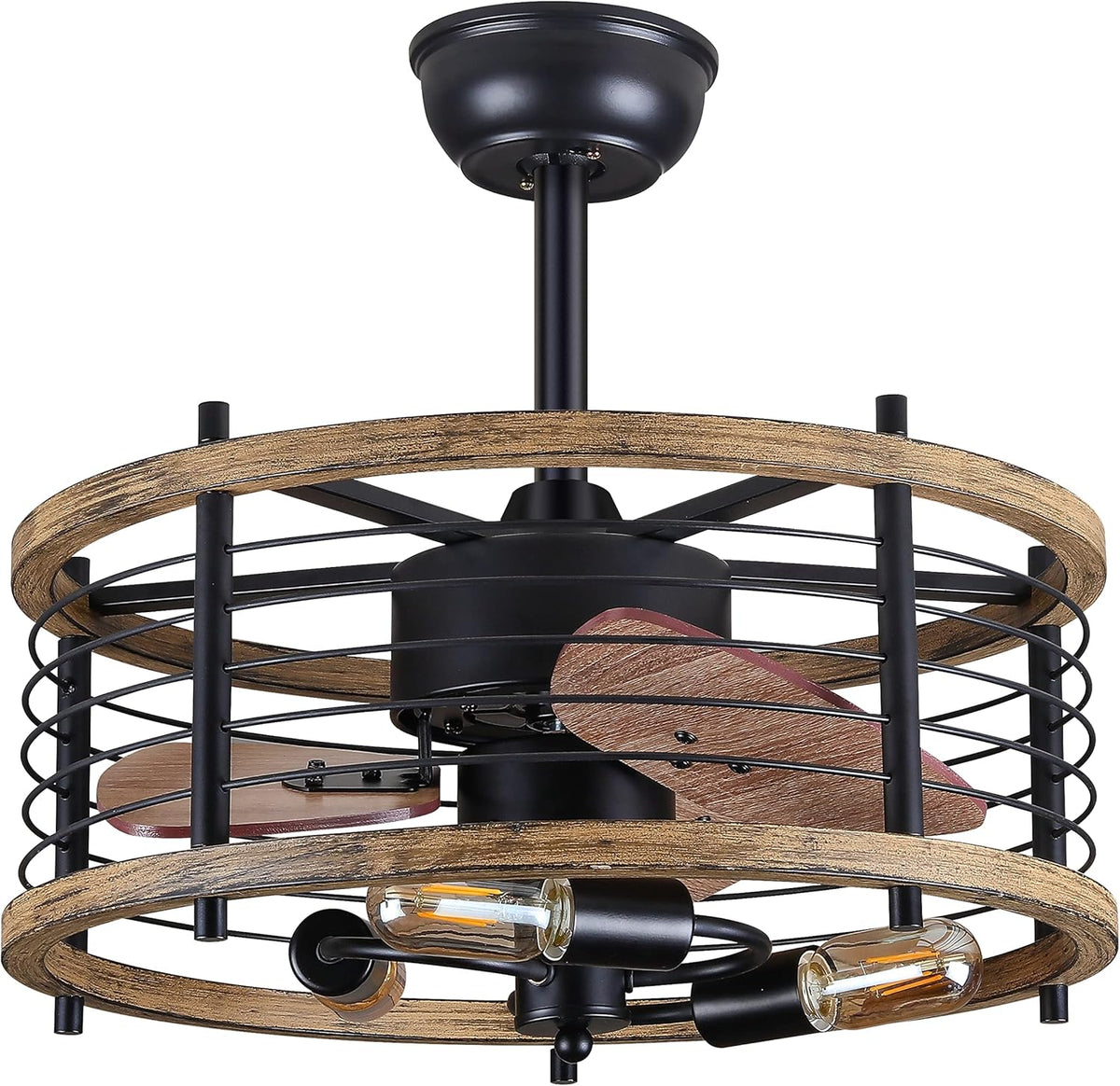 20-inch Caged Ceiling Fan with Lights, Reversible, Remote, Bladeless F5545