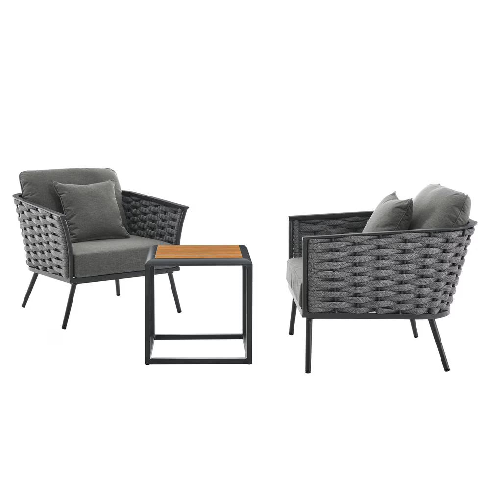 3 Piece Outdoor Aluminum Sectional Sofa Set in Gray Charcoal L703666