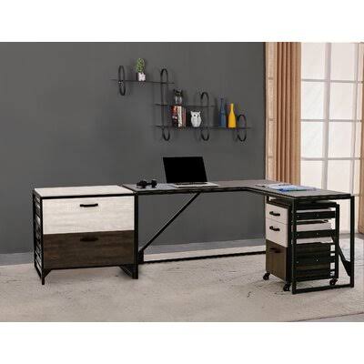 L-Shape Desk and 2 Filing Cabinets Set H14248