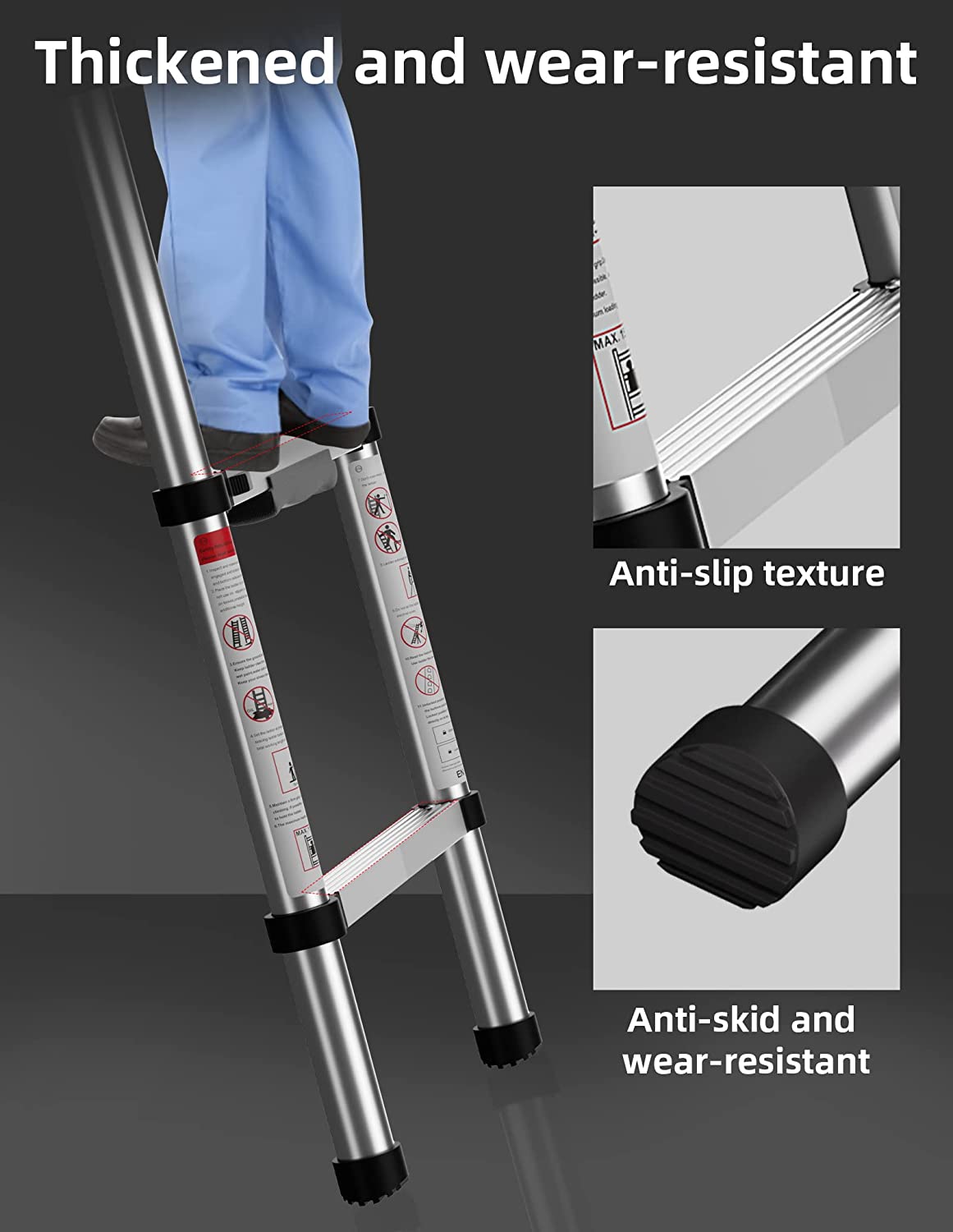 Telescoping Ladder, 12.5 FT Aluminum, 330 lbs Load Capacity K288609