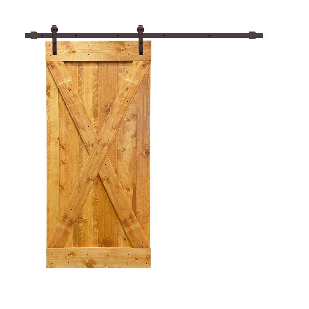 Colonial Maple Stained Pine Wood Interior Sliding Barn Door with Hardware Kit H51147