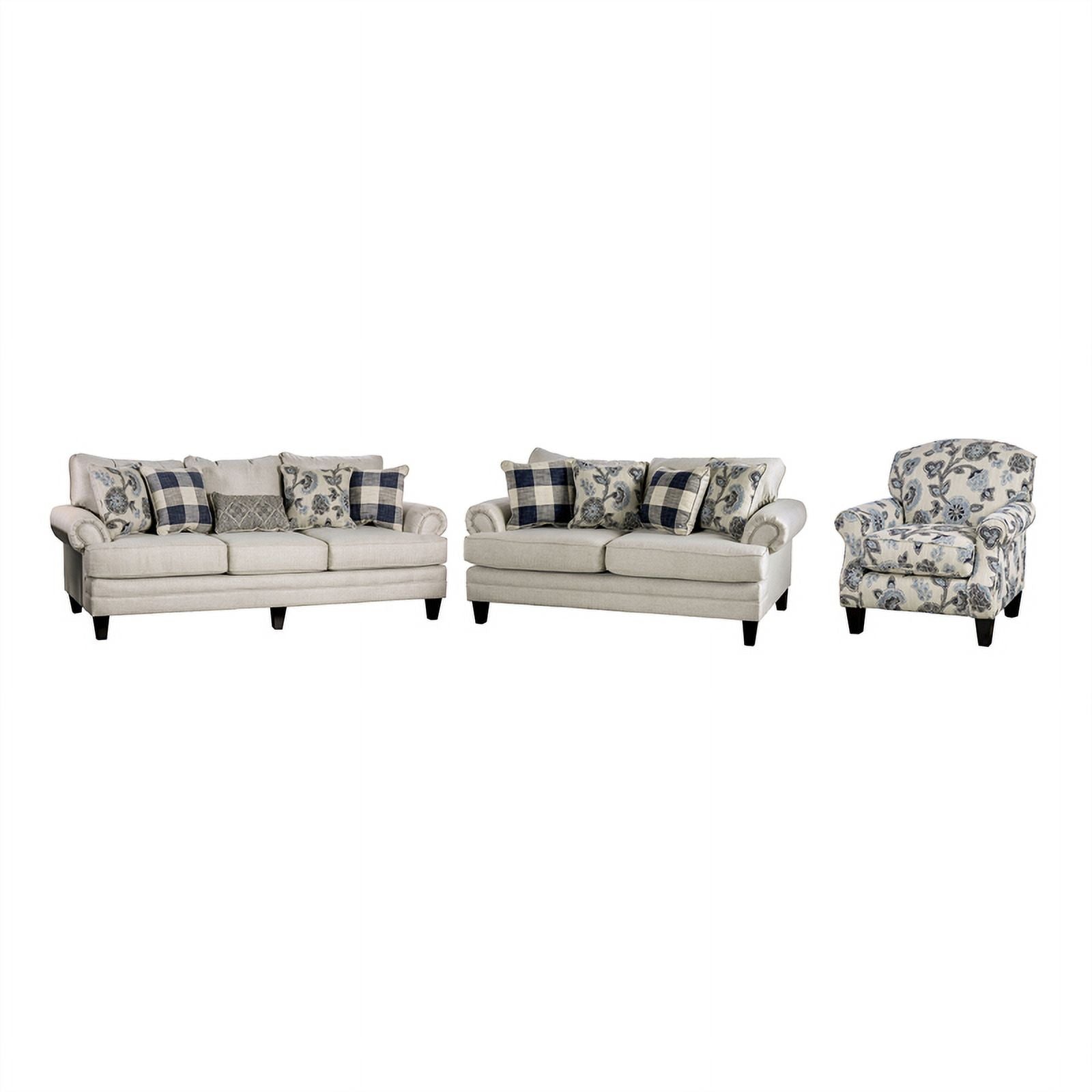 Ivory Fabric 3pc Sofa Set with Floral Chair M806663