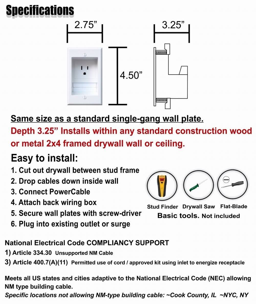Single-Outlet Recessed In-Wall Cable Management System R239636