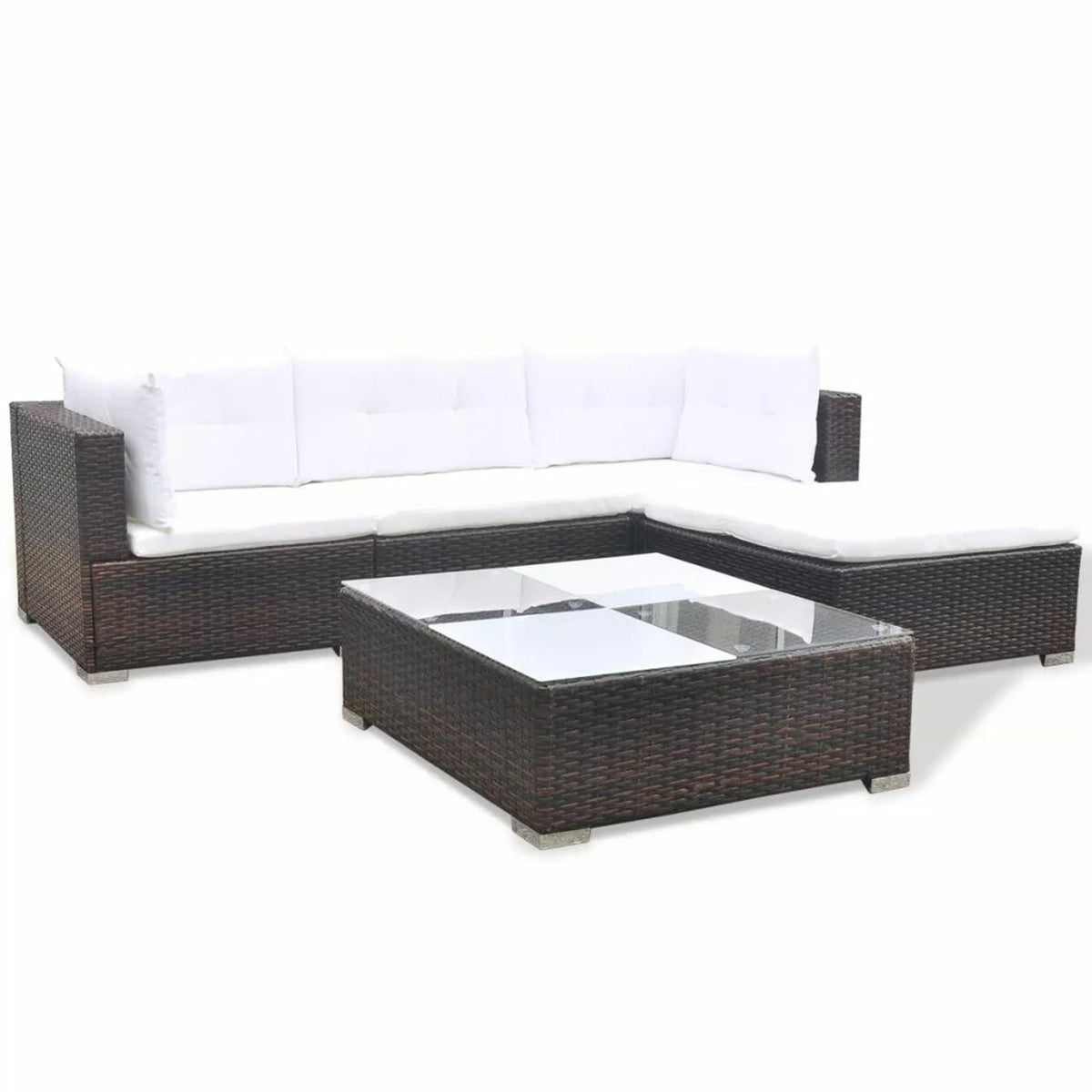 5 Piece Outdoor Sectional Sofa Lounge with Coffee Table and Ottoman Set Cushioned Poly Rattan E3985