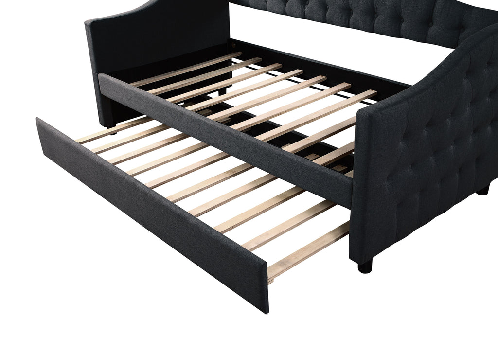 Dark Gray Wood Tufted Twin Size Daybed with Trundle D783