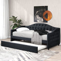 Dark Gray Wood Tufted Twin Size Daybed with Trundle D783