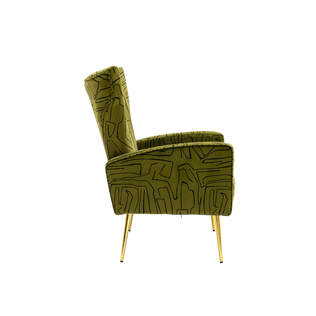 Olive Green Velvet Wingback Armchair with Rose Golden Legs A21873