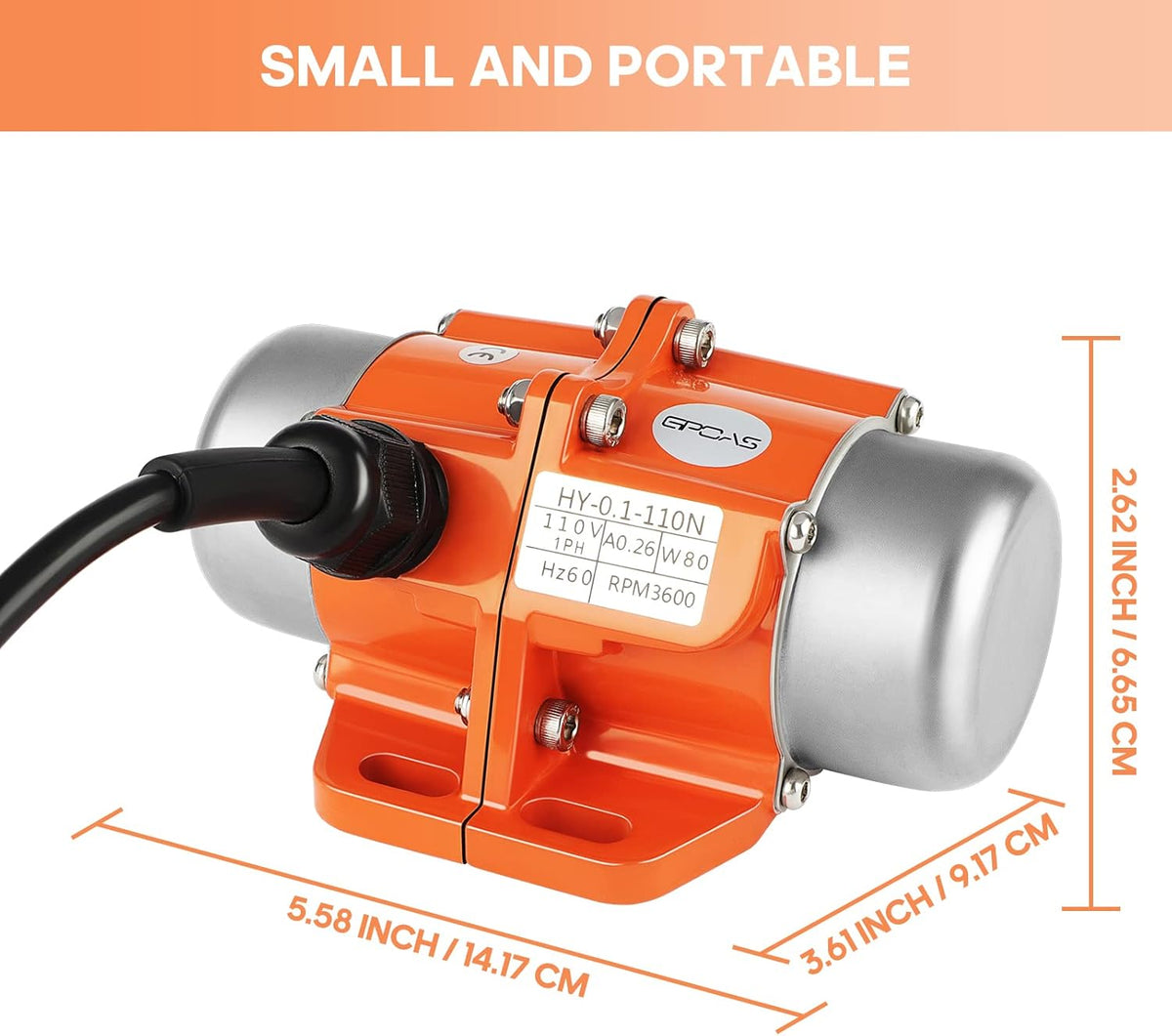 80W Concrete Vibrator Vibration Motor Single Phase AC 110V 3600RPM Aluminum Alloy Case Electric Vibrating Vibrators for Shaker Table E453344