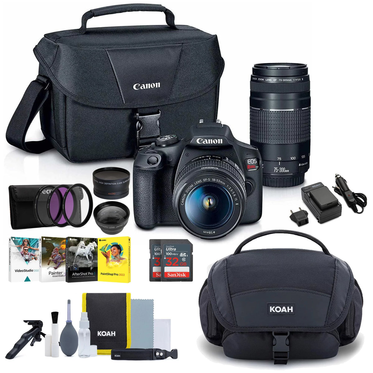 Canon EOS Rebel T7 DSLR Camera 18-55 and 75-300 Double Zoom Lens with Bag O16625