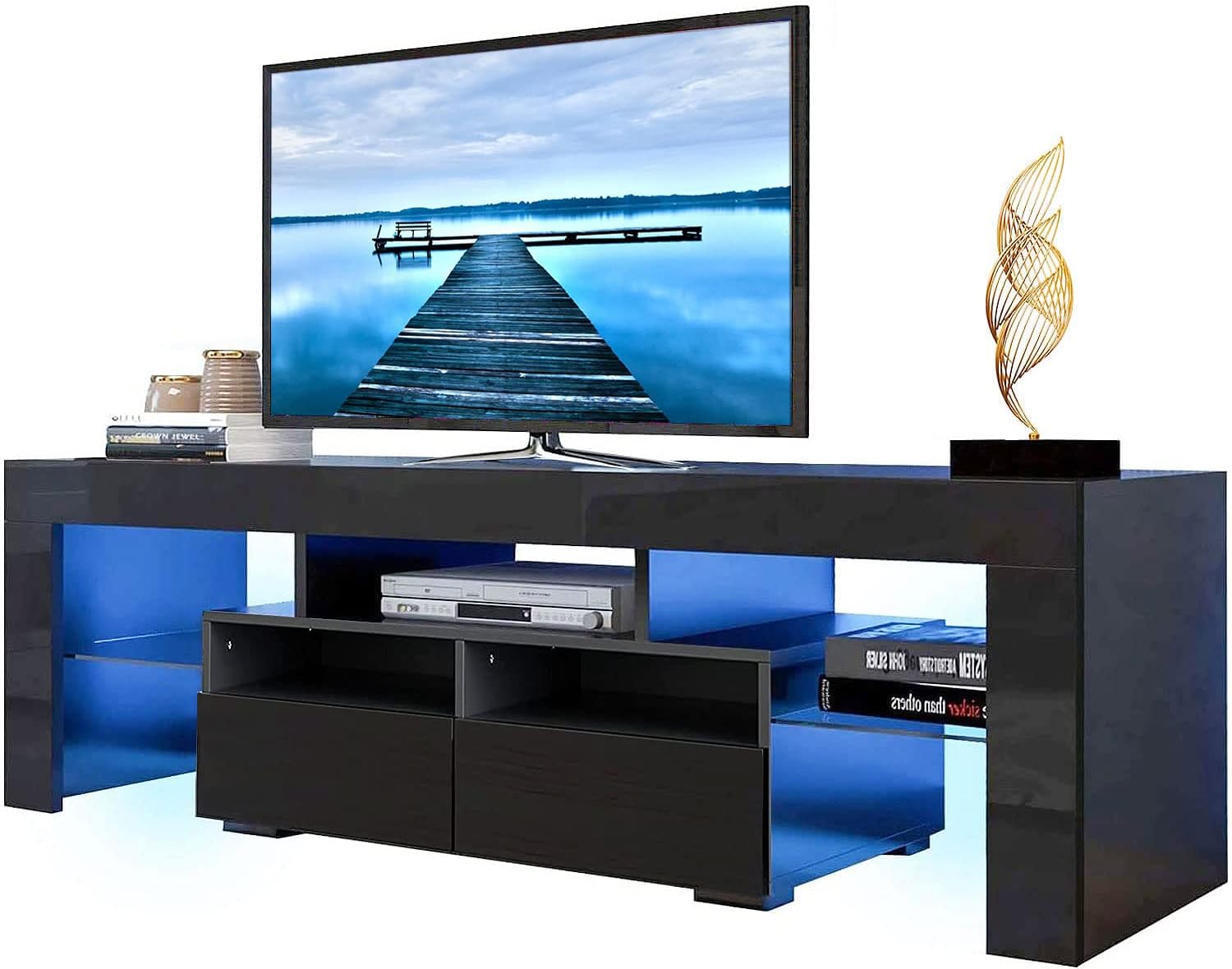 White High Gloss LED TV Stand with Storage Drawer M47889