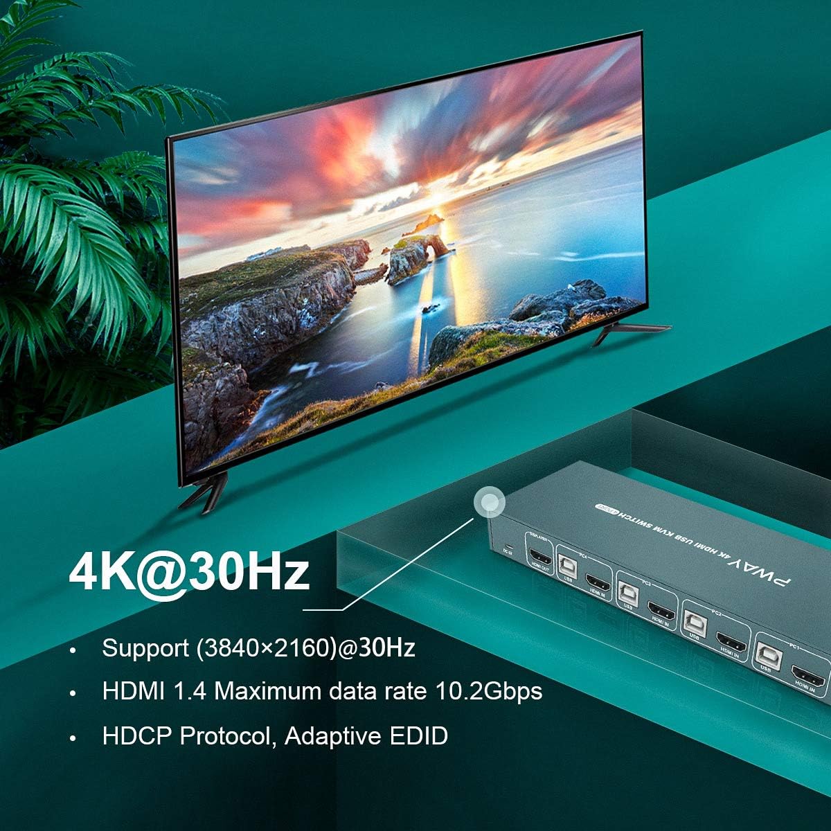 4x1 HDMI KVM Switch 4 Port Ultra HD 4K@30Hz USB 2.0 with 4 HDMI and USB Cables Y84083