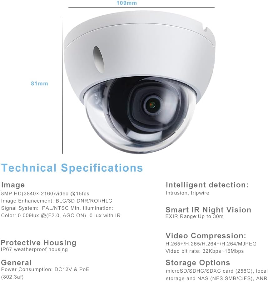 8MP Starlight POE IP Outdoor Dome Camera with 2.8mm Fixed Lens M81288