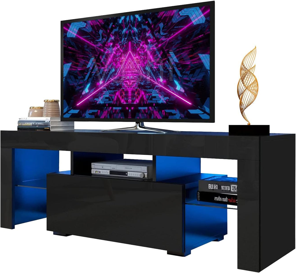 White High Gloss LED TV Stand with Storage Drawer M47889