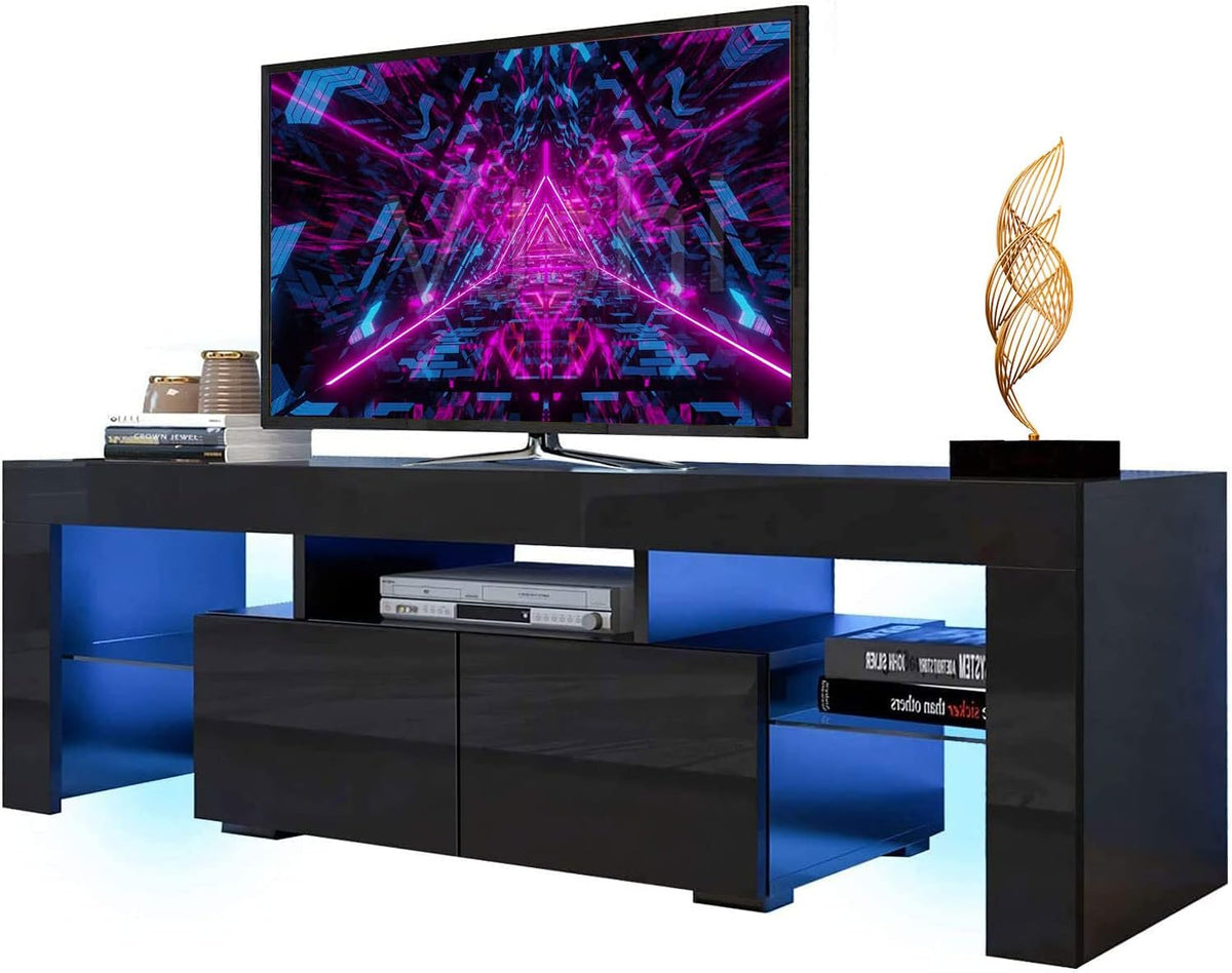 White High Gloss LED TV Stand with Storage Drawer M47889