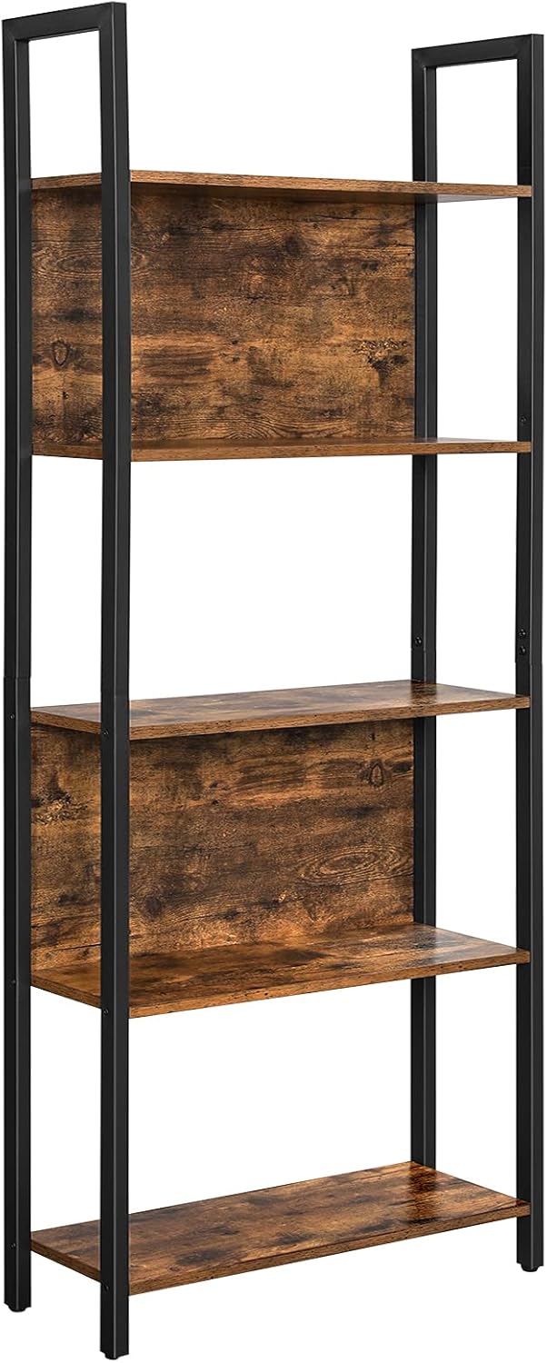 Rustic Brown 5-Tier Steel Frame Bookcase V49385