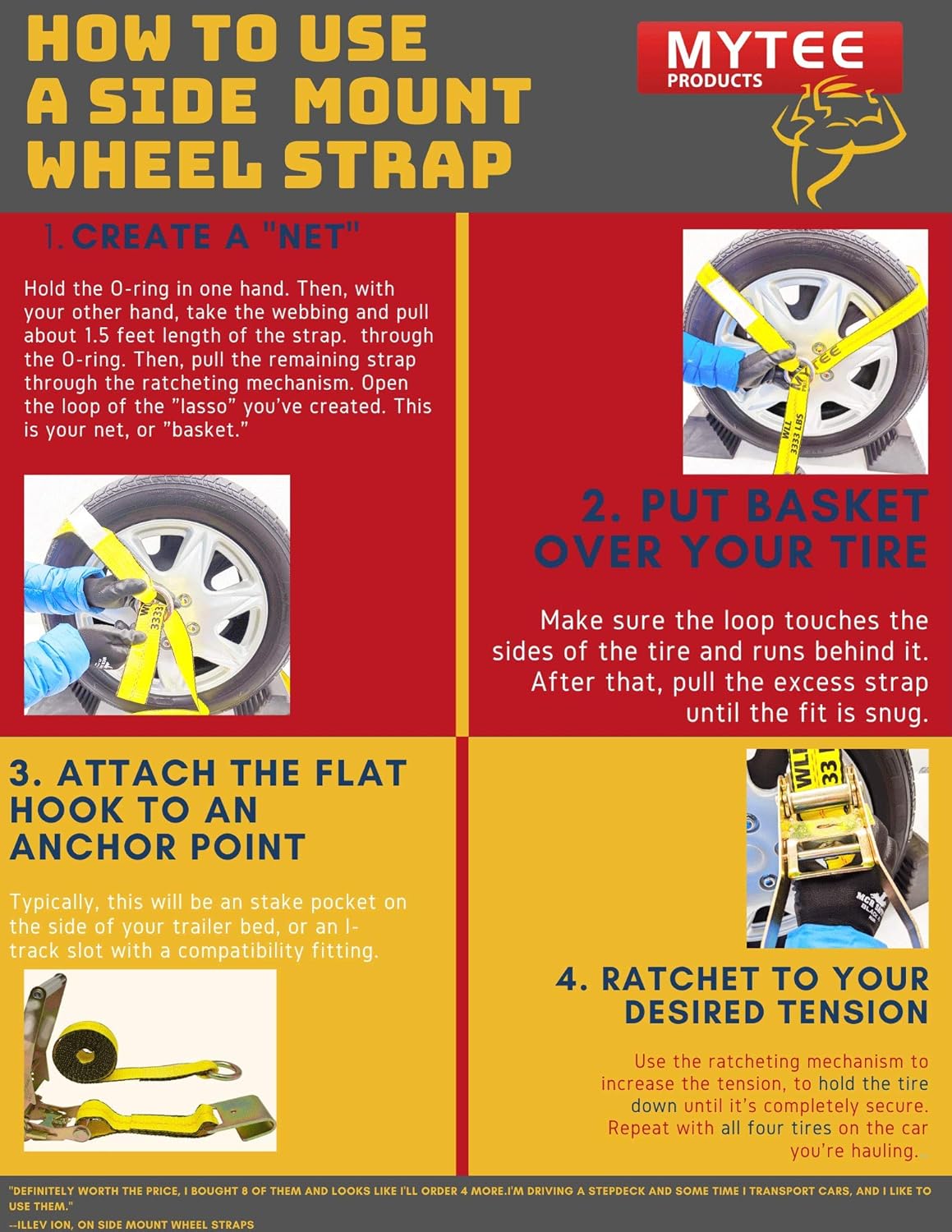 4 Pack 2 x 10' Car Tie Down Ratchet Strap with Flat Hook C2936