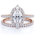 Vintage Oval Cut Real Diamond Pave Wedding Ring Set in 10k Rose Gold N36741