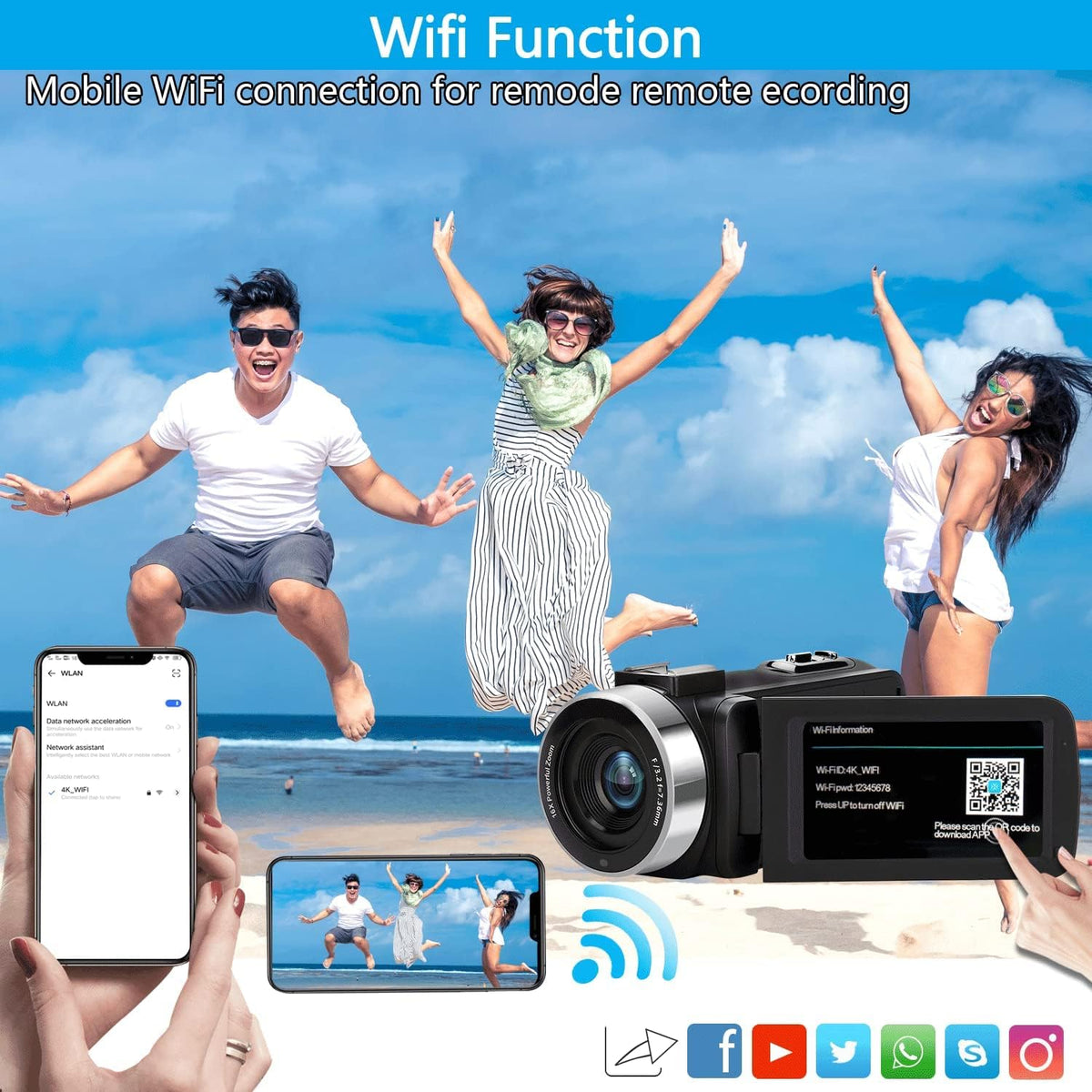 4K 48MP 18X Digital Zoom Touch Screen Camcorder with External Microphone F521944