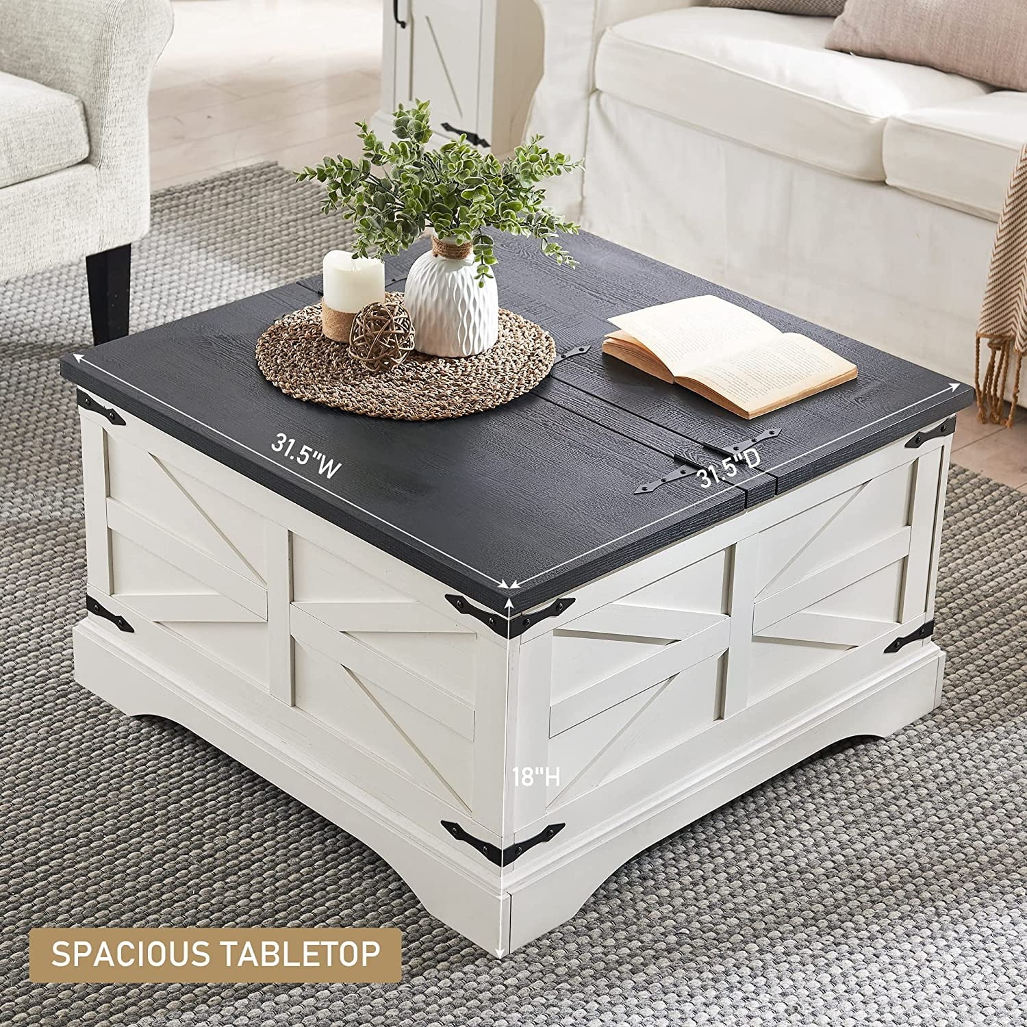 White Square Wood Lift Top Coffee Table with Storage G440624