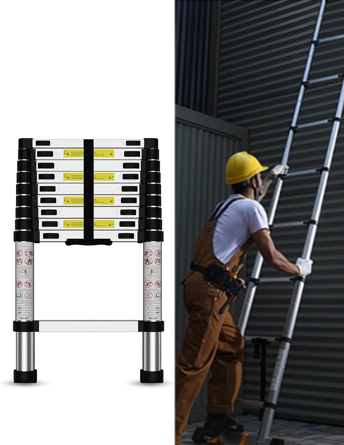 Telescoping Ladder, 12.5 FT Aluminum, 330 lbs Load Capacity K288609