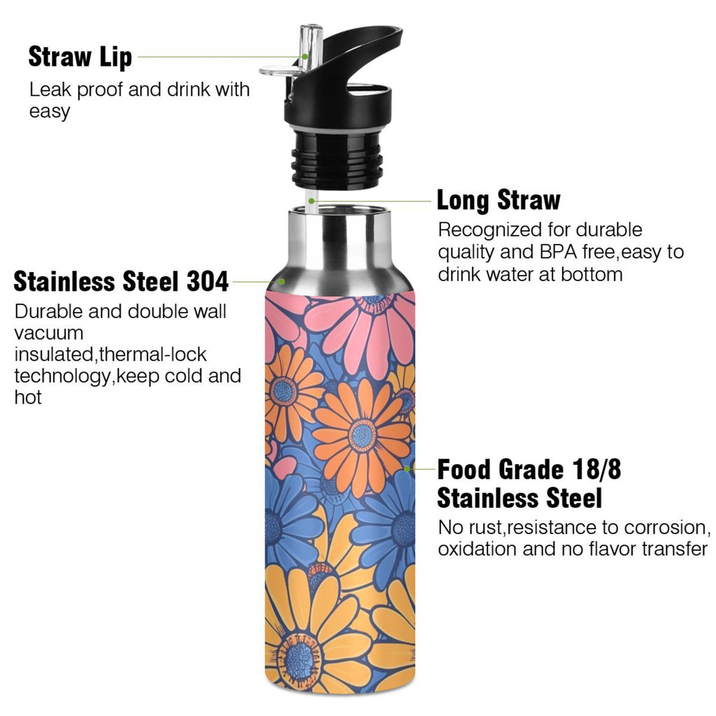 Blue and Pink Insulated Stainless Steel Water Bottle with Straw Lid, 20 oz O24847