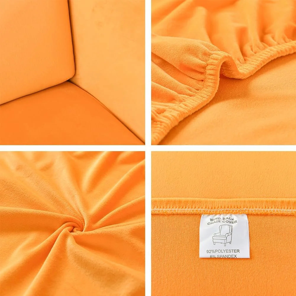 Orange Velvet Stretch Wingback Chair Sofa Slipcover with Elastic Bottom Y2261