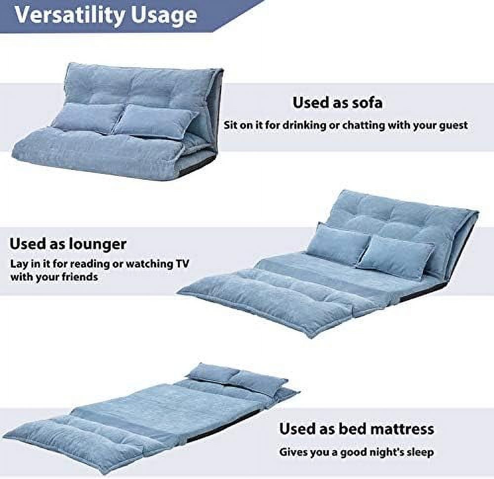 Blue Adjustable Floor Sofa Bed with 2 Pillows F18980