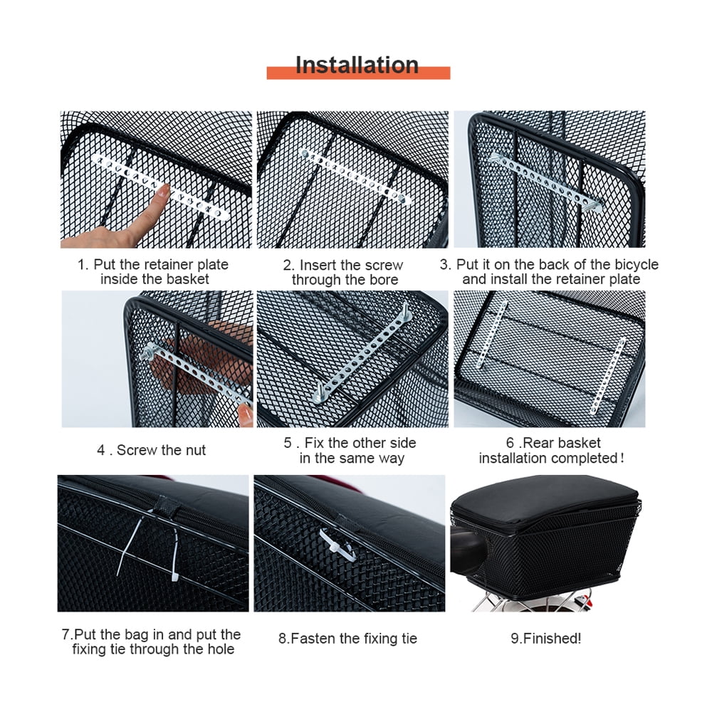 Metal Wire Rear Bike Basket with Rainproof Cover F14597
