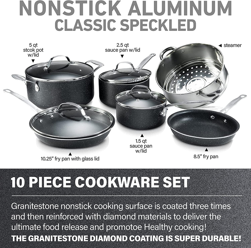 10 Piece Nonstick Granite Cookware Set Q5623