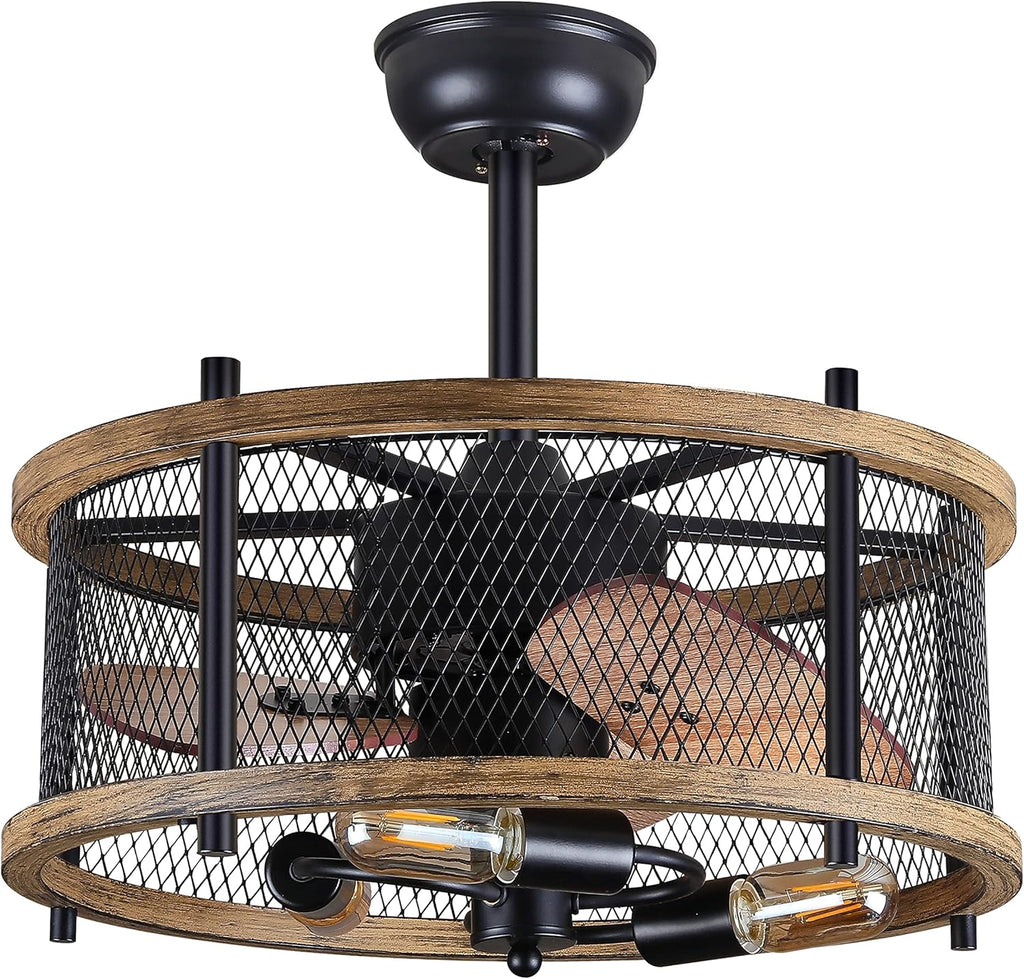 20-inch Caged Ceiling Fan with Lights, Reversible, Remote, Bladeless F5545