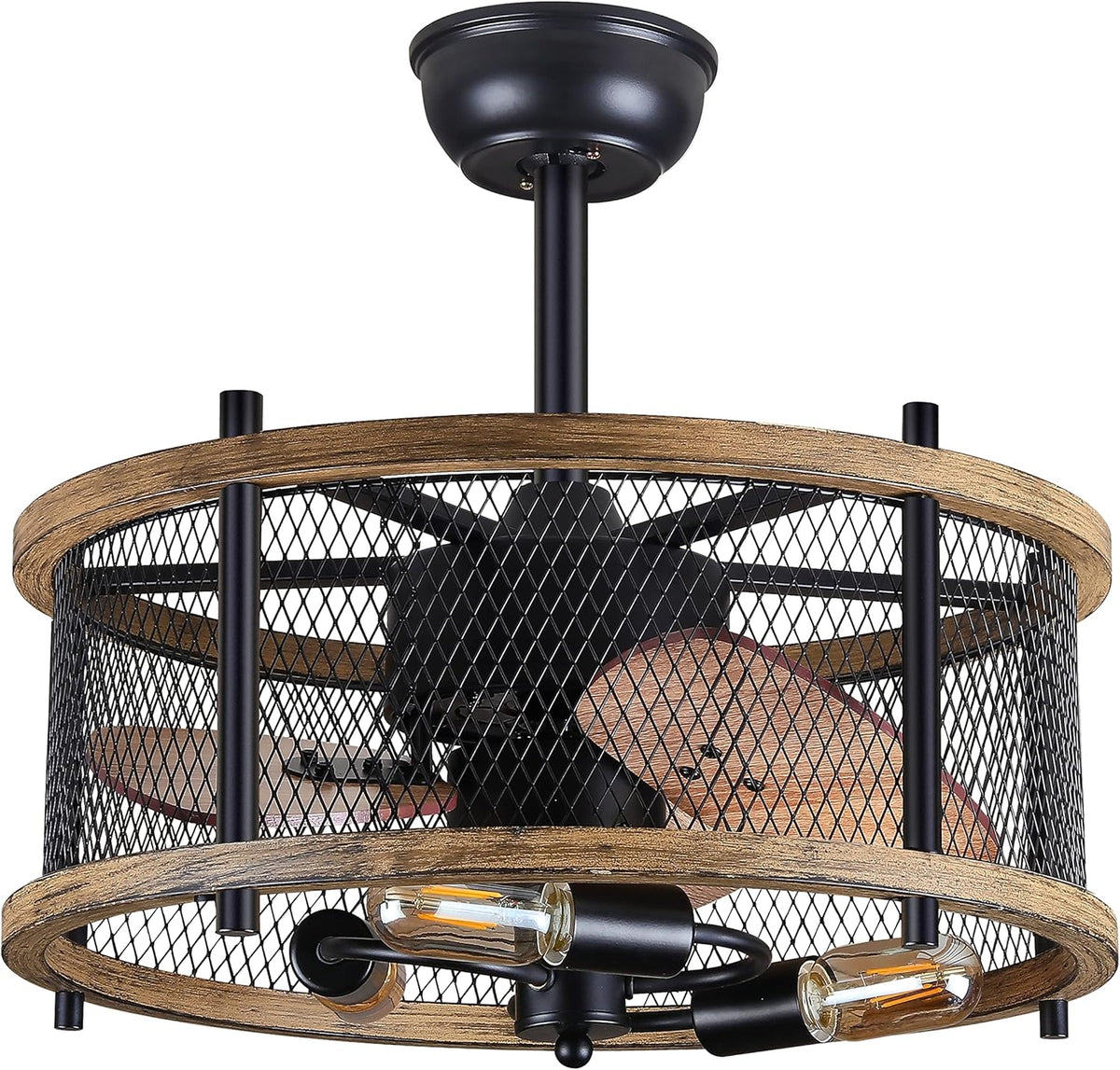 20-inch Caged Ceiling Fan with Lights, Reversible, Remote, Bladeless F5545