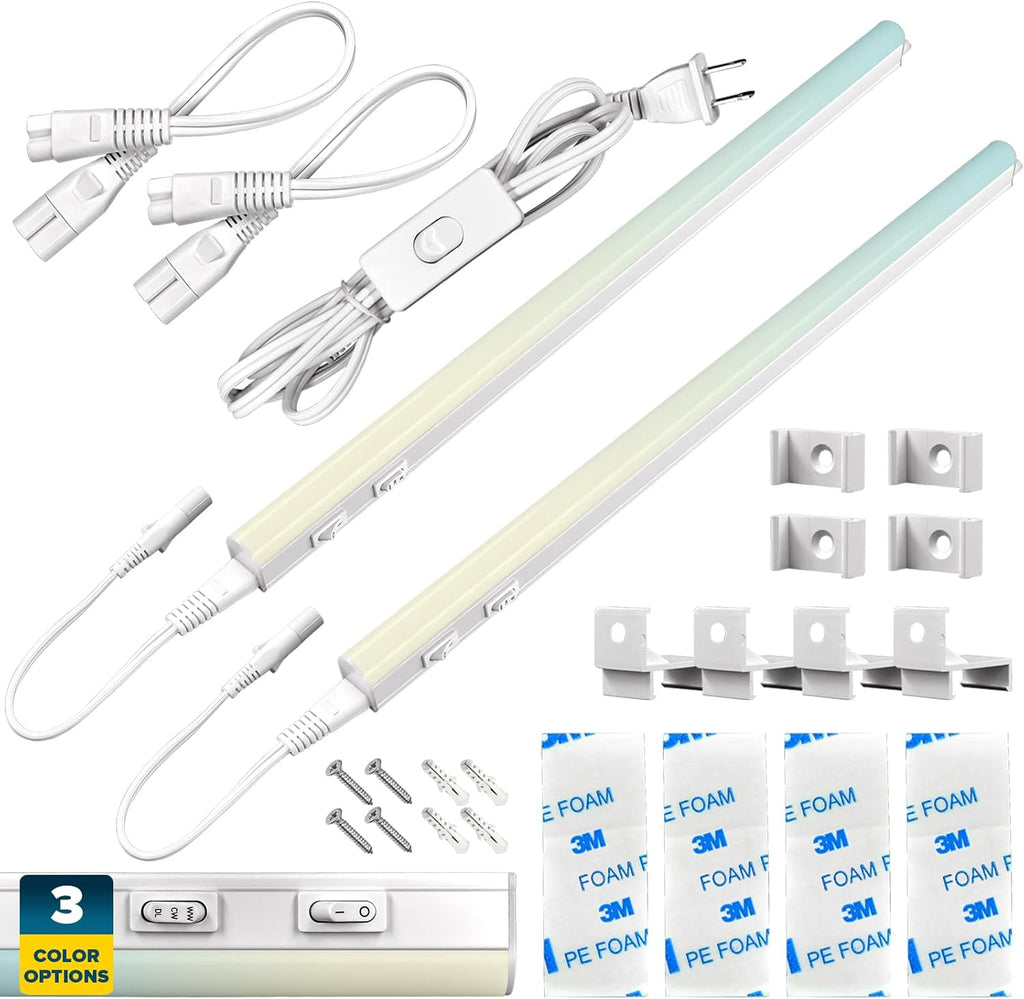 34 Inch LED Under Cabinet Light Kit, 2 PCS Plug In, 24W, 2400 Lumens, Linkable, 3 Color Option, Damp Rated V44841