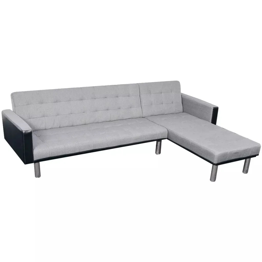 L-shaped Sofa Bed Fabric Black and Gray W4718
