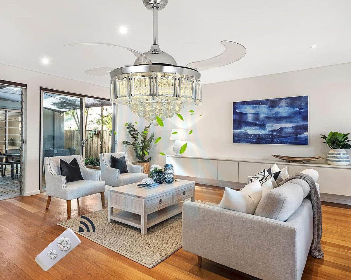 Silver Retractable LED Chandelier Ceiling Fan with Light E9220
