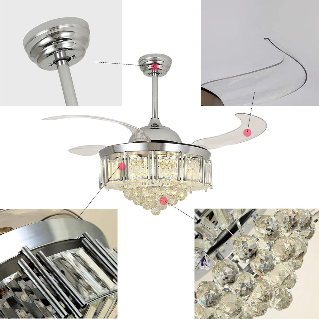 Silver Retractable LED Chandelier Ceiling Fan with Light E9220