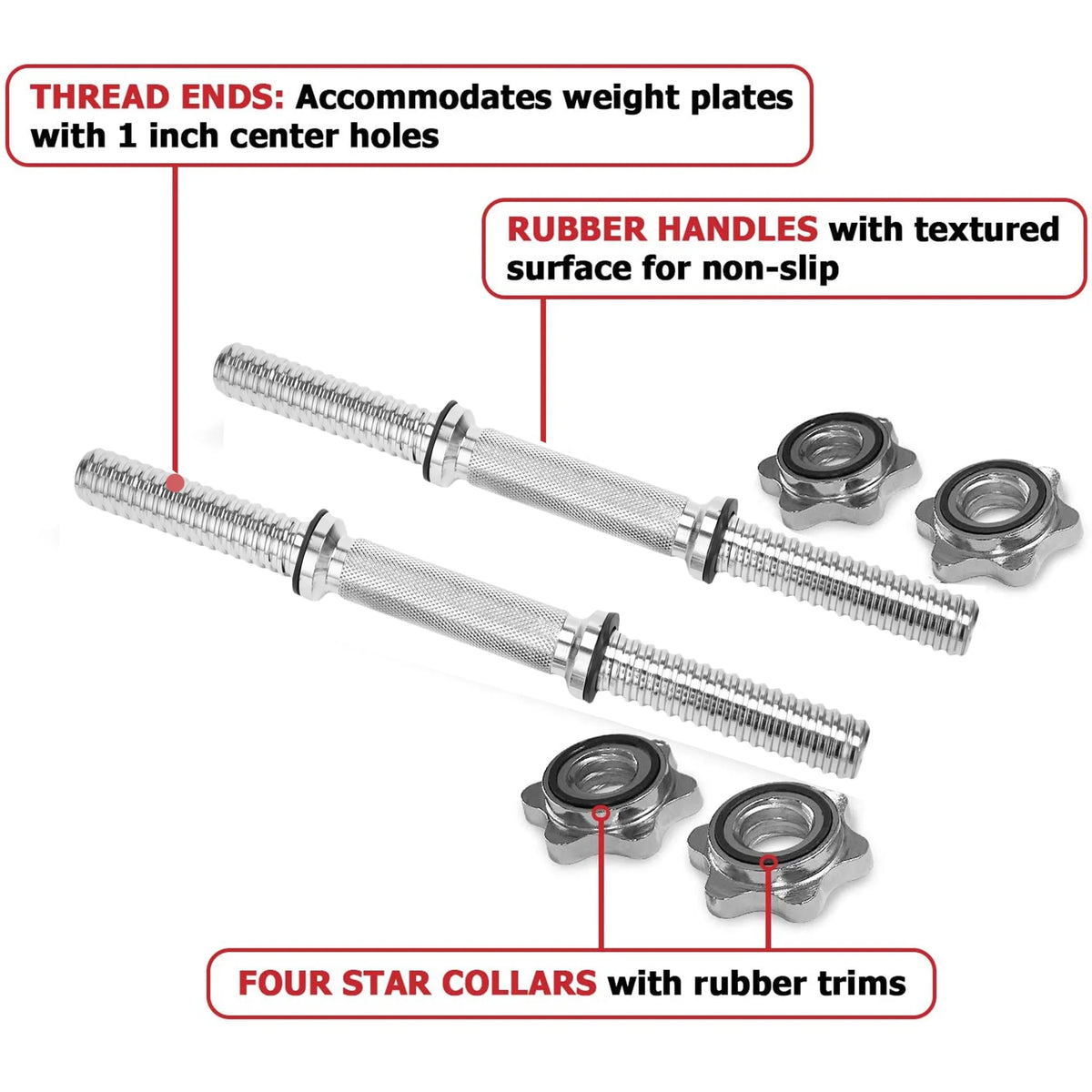 20" Solid Stainless Steel Chrome Threaded Dumbbell Bars with Spinlock Collars C6079