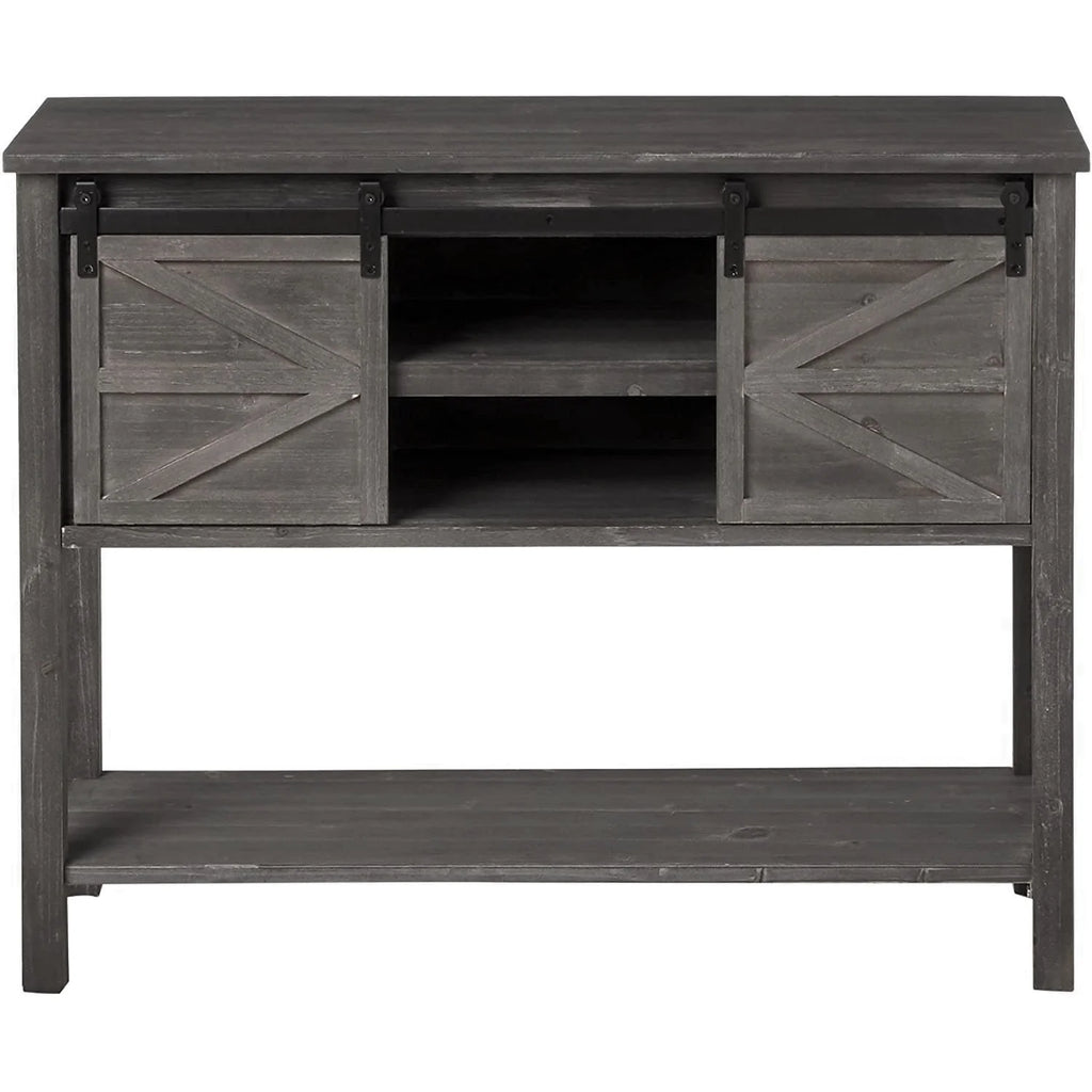 Antique Farmhouse Console Table with Sliding Barn Doors and Bottom Storage Shelf, Gray H5497