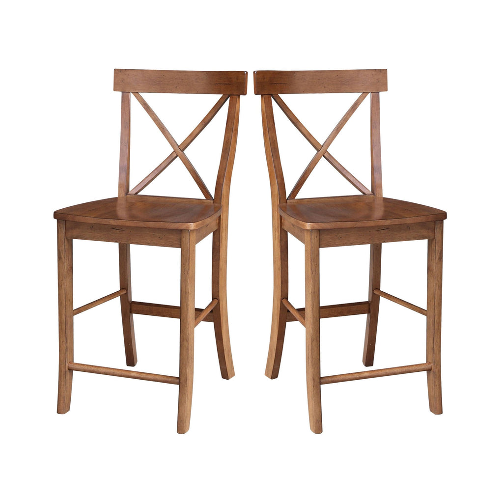 Distressed Oak X-Back Counter Height Stool N48308