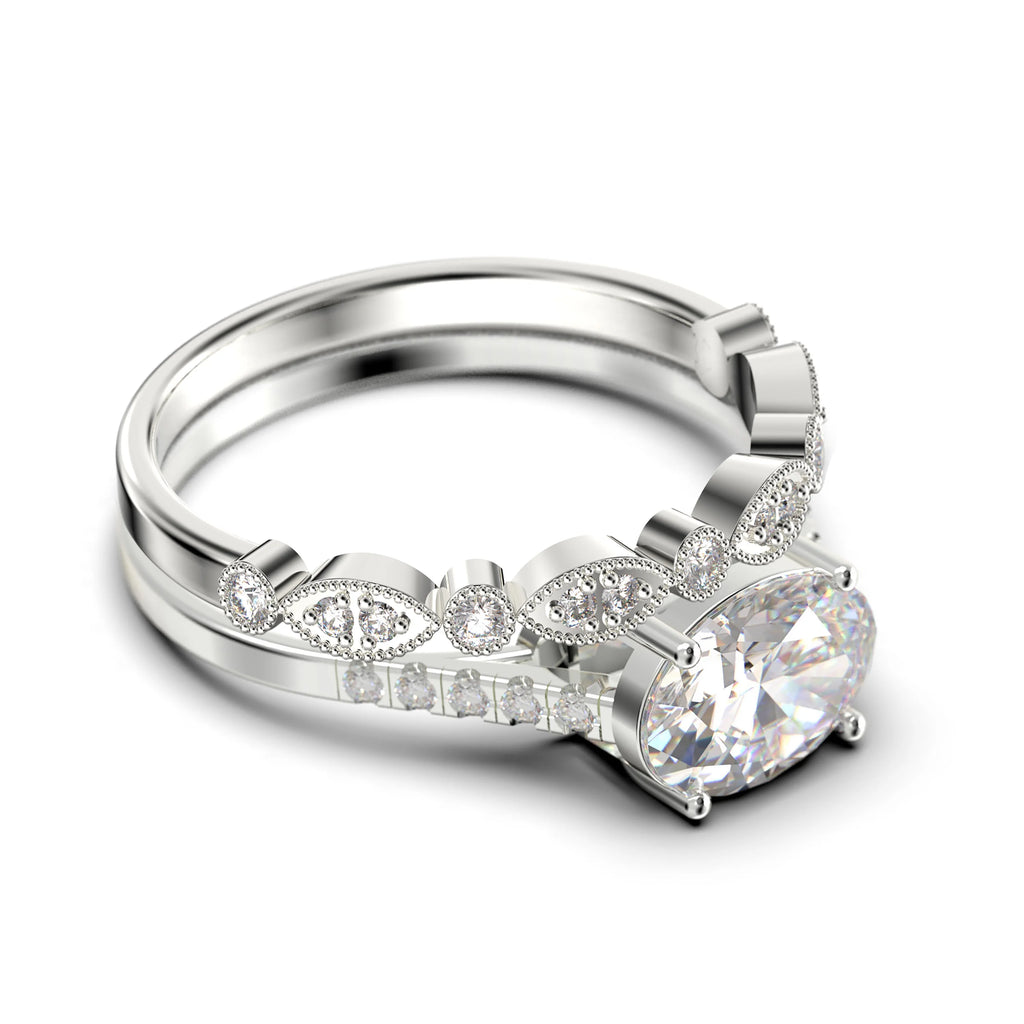 Oval Cut Diamond Moissanite Engagement Ring in 925 Sterling Silver With 18k White Gold Plating A2299