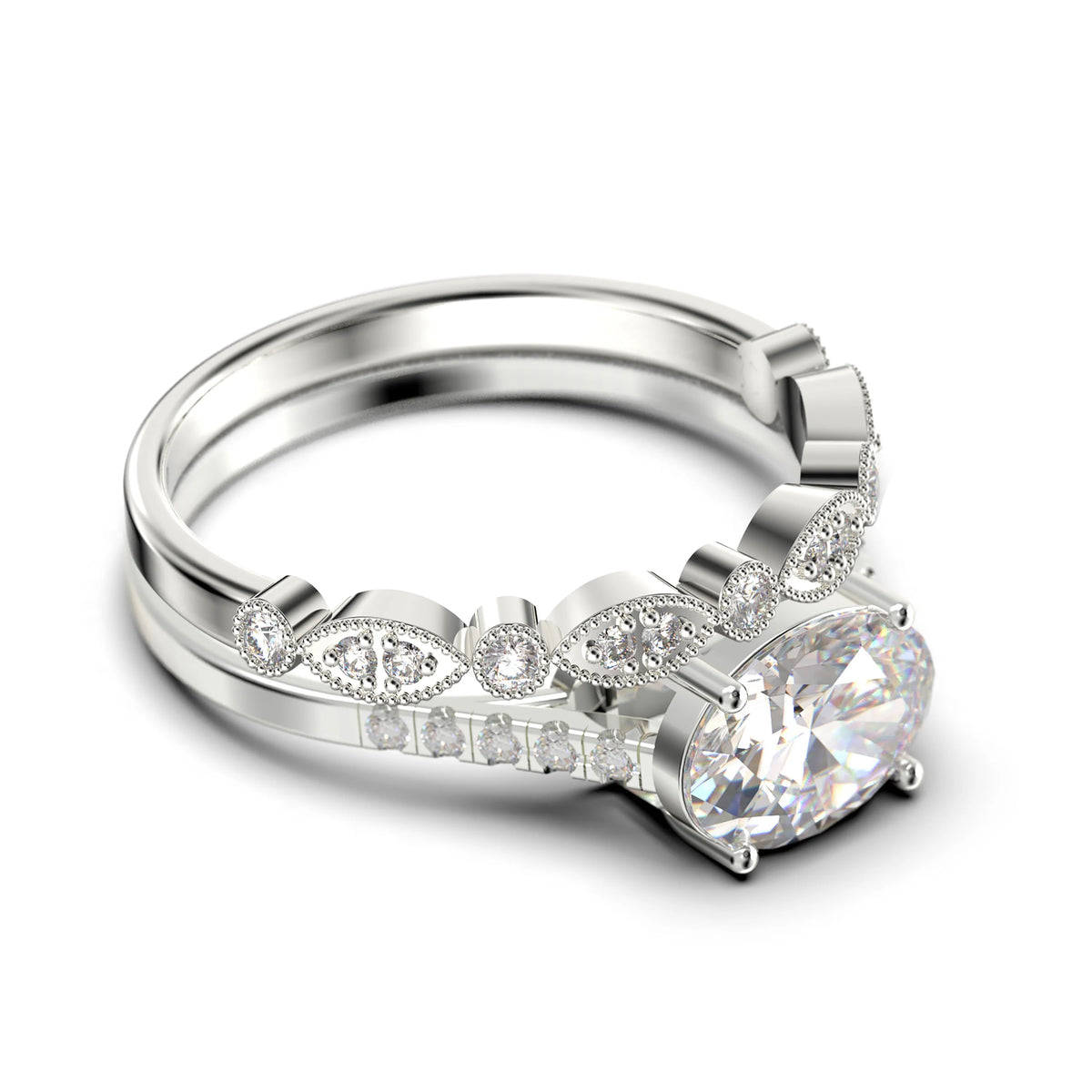 Oval Cut Diamond Moissanite Engagement Ring in 925 Sterling Silver With 18k White Gold Plating A2299