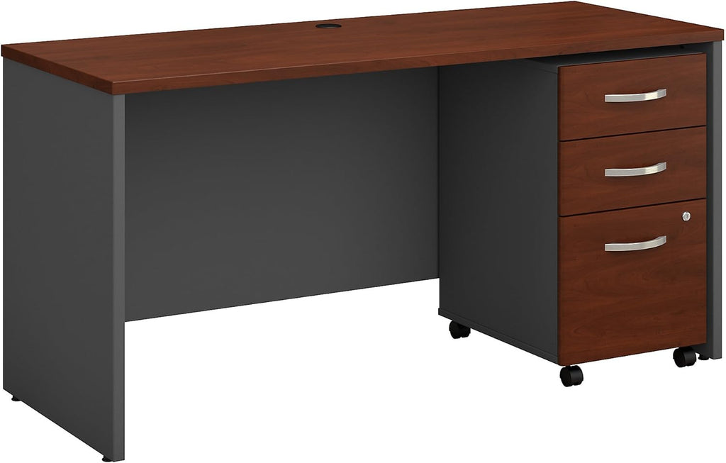 Office Desk with Mobile File Cabinet, 60W x 24D, Hansen Cherry I910748