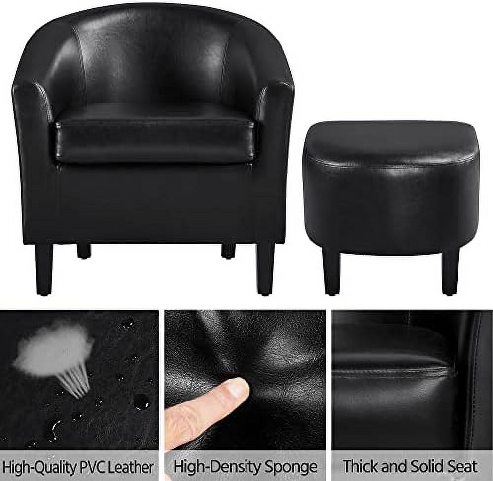 Black PU Leather Barrel Accent Chair with Ottoman Footrest Set S64071