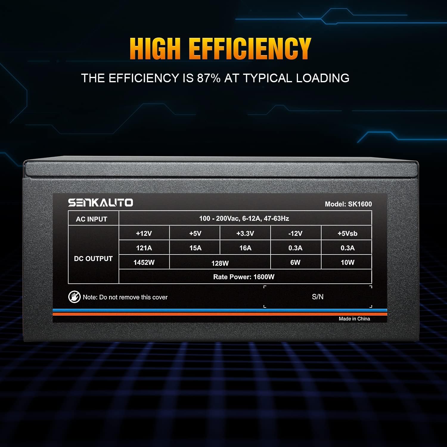 1600W Fully Modular Power Supply with 140mm Fan J6082
