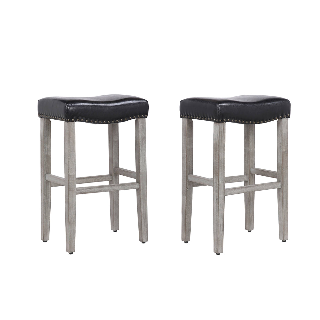 Leather Saddle Bar Stool Set of 2 F8157