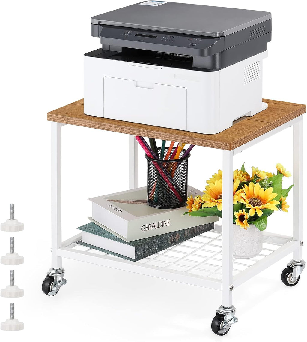 Rustic Brown and Black 2 Tier Printer Stand with Lockable Casters K127