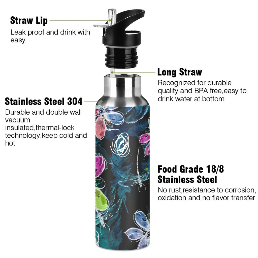 Stainless Steel Insulated Thermos Vacuum Flask Water Bottle with Straw Lid C125