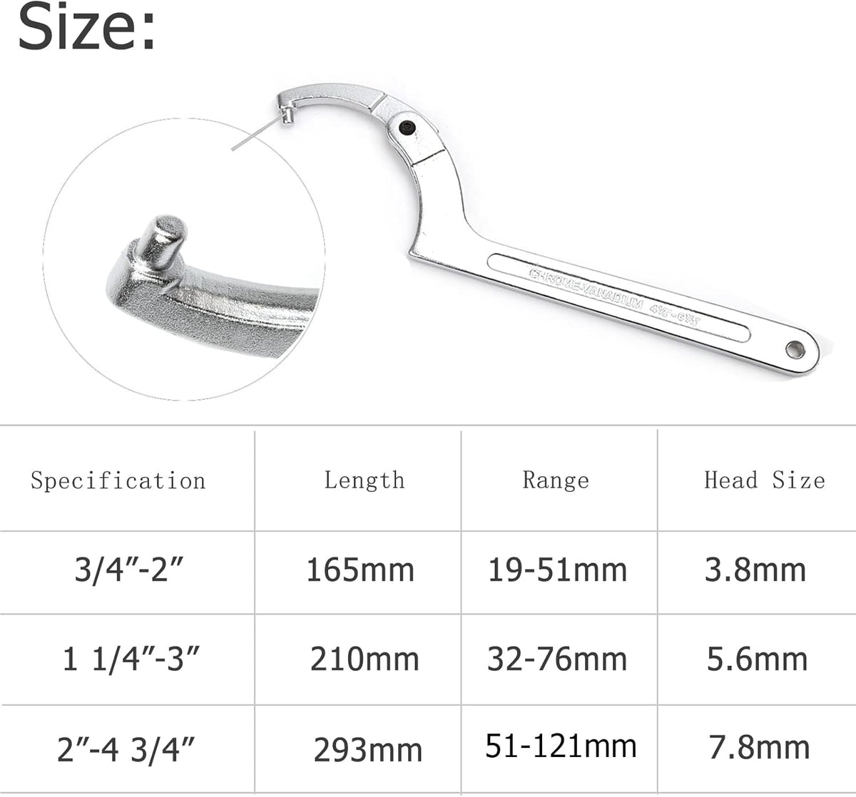 Adjustable C Spanner Hook Wrench Silver 2"-4 3/4" (51-121mm) Pack of 2 D359711