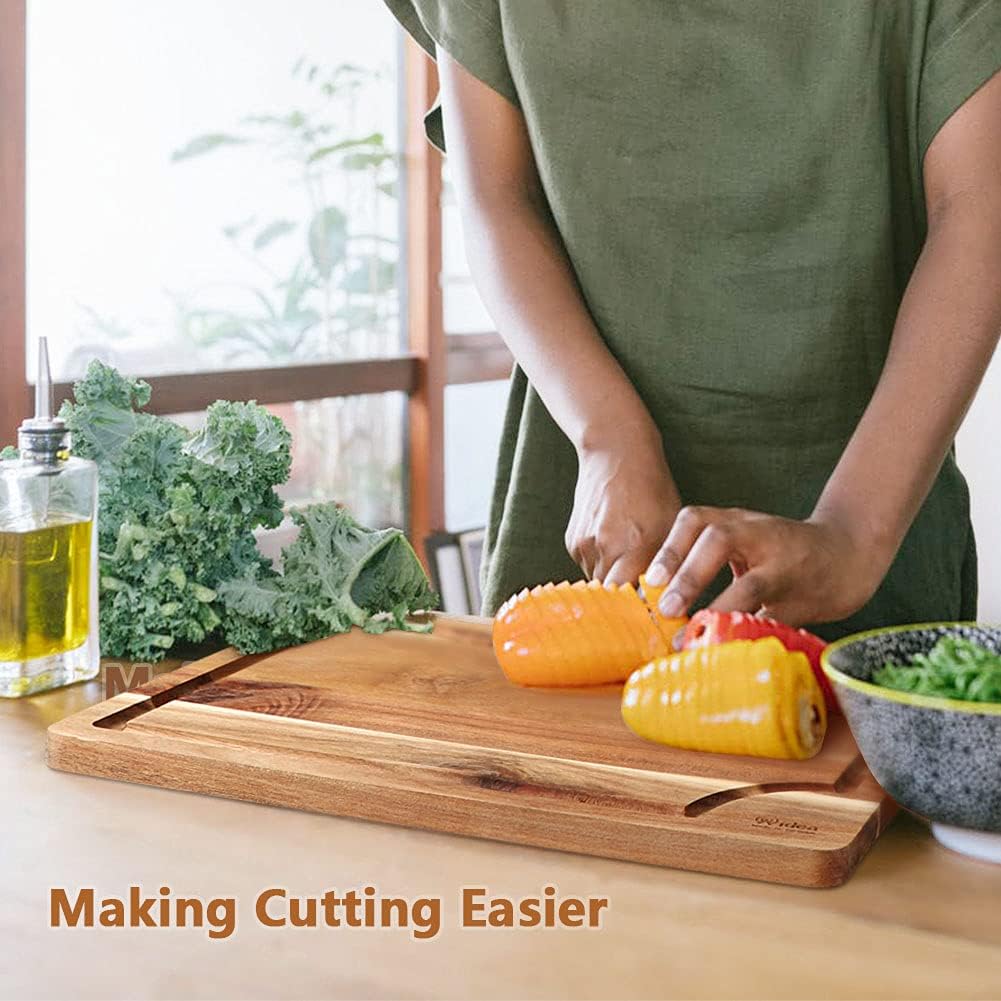 Acacia Wood Cutting Board Set with Juice Groove, 3 Pieces E8248