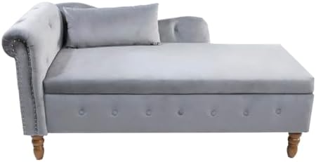 Velvet Chaise Lounge Chair with Button Tufted and Lumbar Pillow H24853