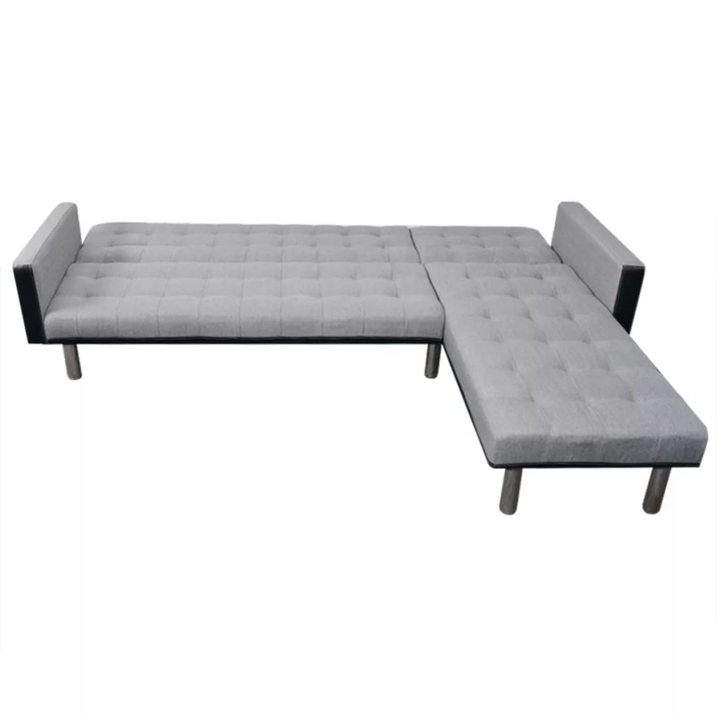 L-shaped Sofa Bed Fabric Black and Gray W4718